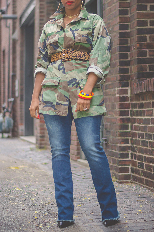 Vintage Camo Print Flap Pocket Jacket