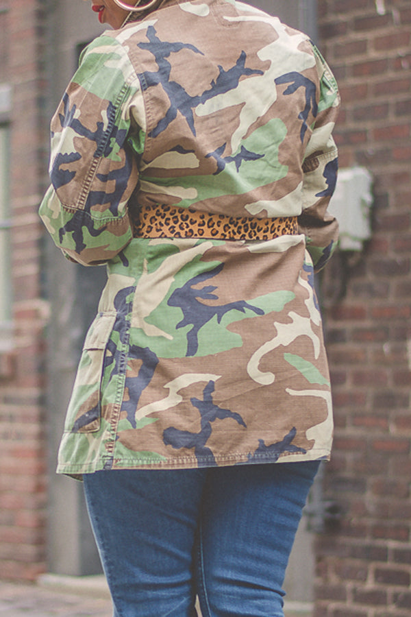 Vintage Camo Print Flap Pocket Jacket