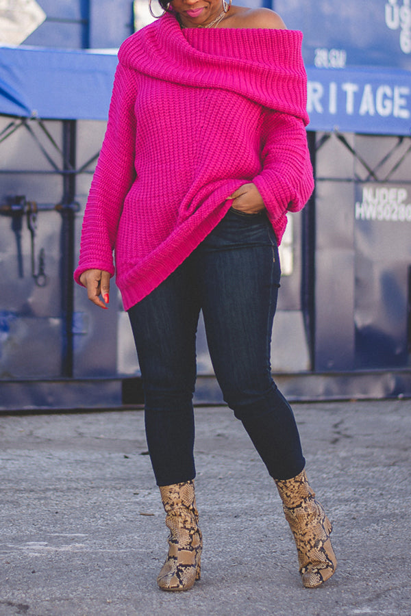 Cozy Off Shoulder Ribbed Knit Sweater