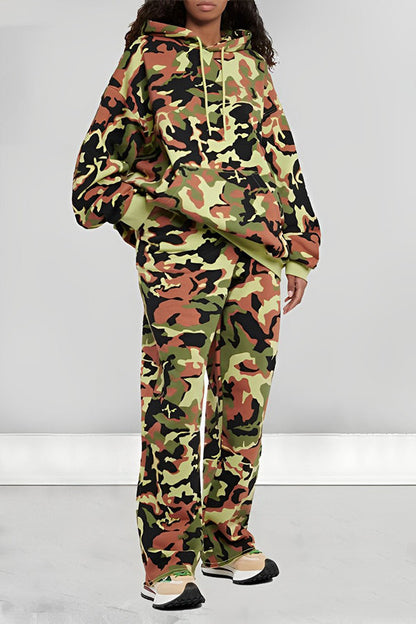 Stilig Camo Print hettegenser og buksesett