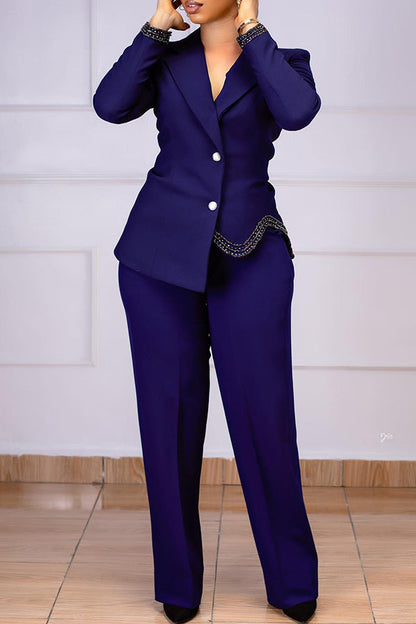 Elegant Asymmetrical Hem Blazer & Pants Set