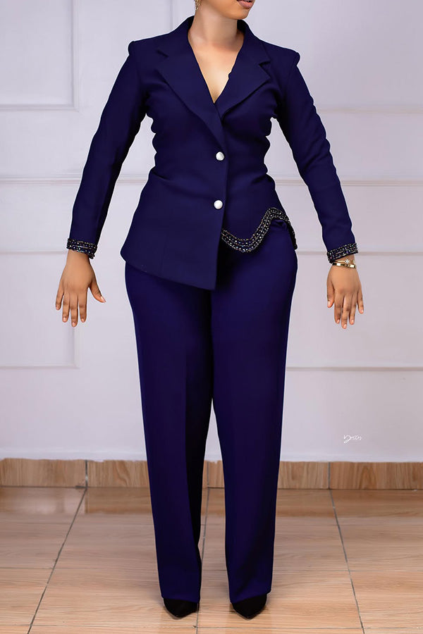 Elegant Asymmetrical Hem Blazer & Pants Set