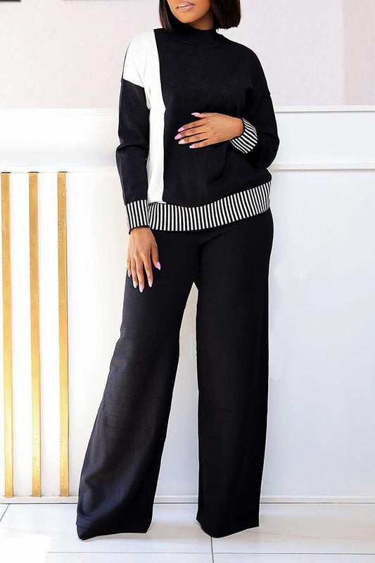 Casual Striped Sweatshirt & Pants Set