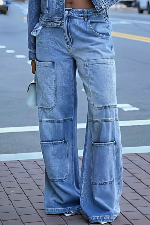 Stylish Patched Pocket Straight Leg Jeans