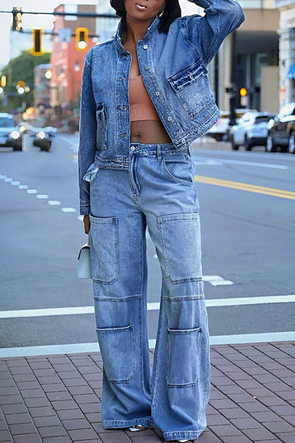 Stylish Patched Pocket Straight Leg Jeans