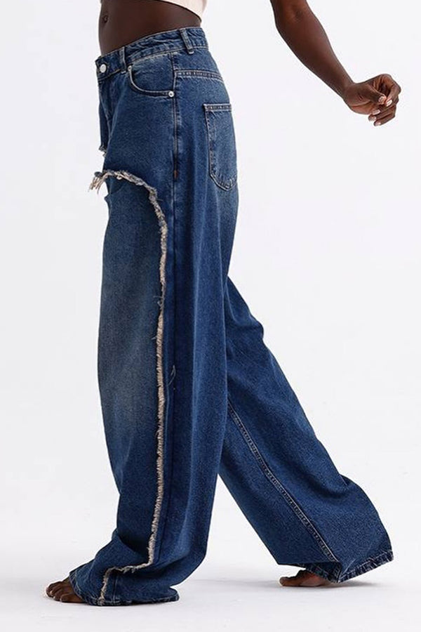 Stylish Raw Trim Straight Jeans