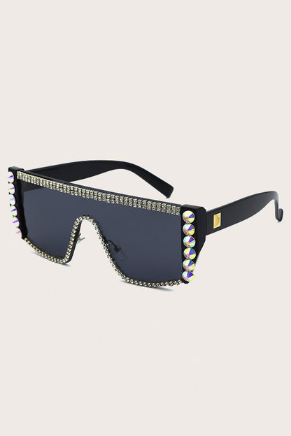 Fashion Rectangle Zircon Frame Black Sunglasses