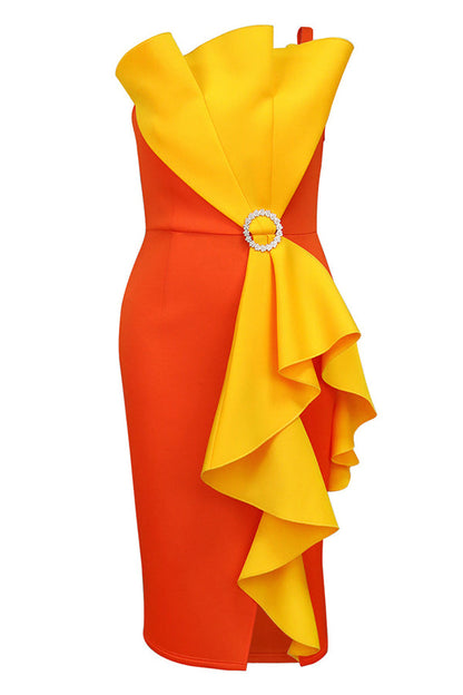 Stunning Color Block Ruffle Party Dress