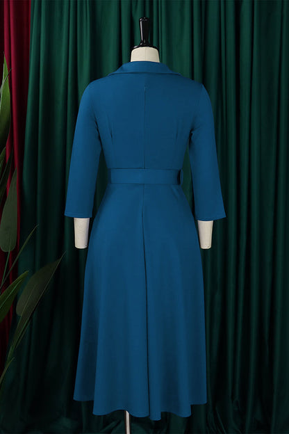 Surplice Neck 3/4 Sleeve Belted Dress