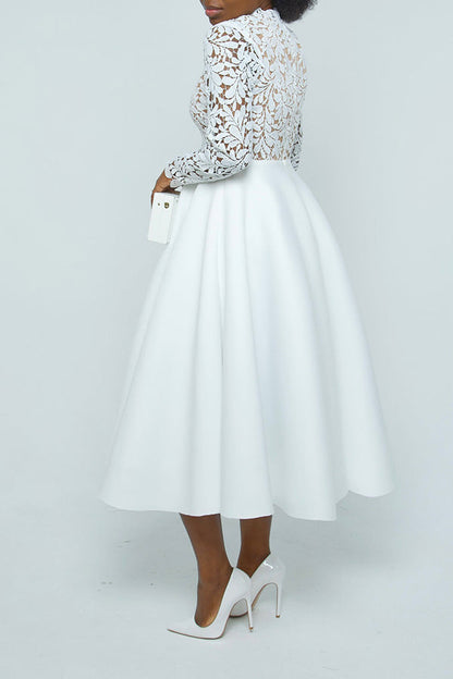 Elegant Lace Paneled A-line Swing Dress