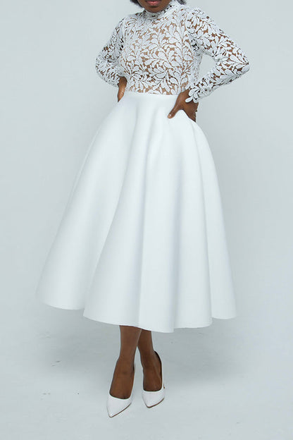 Elegant Lace Paneled A-line Swing Dress