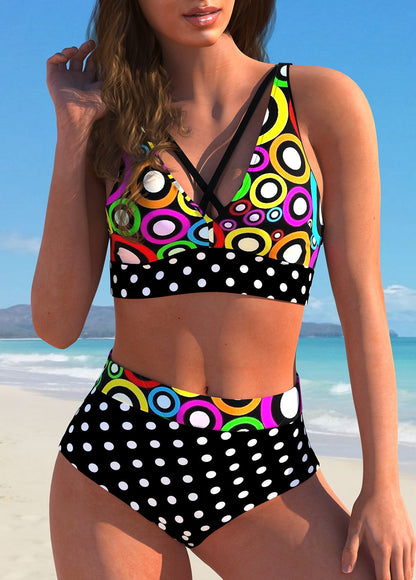 Folk Polka Dot High Waist Bikini Set Multicolor