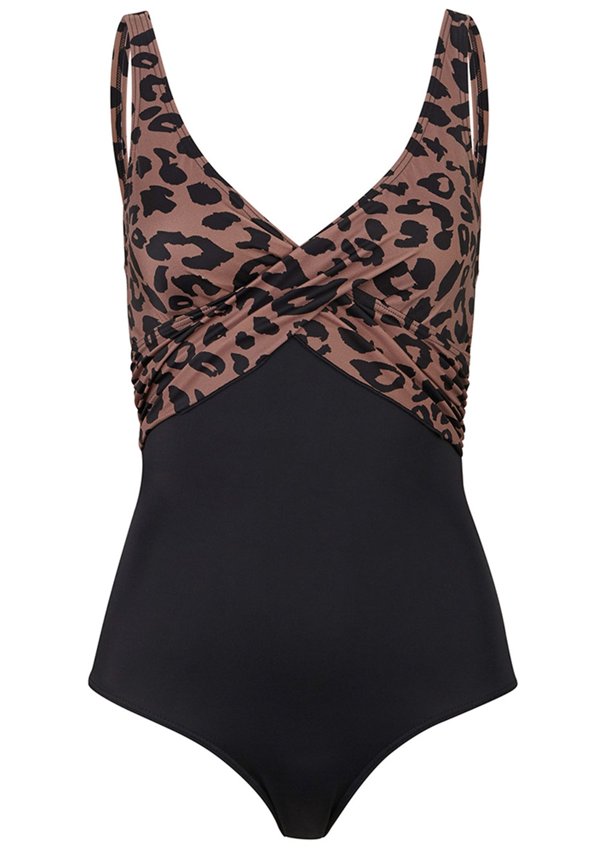 Leopard Print Deep V Neck One Piece Swimsuit