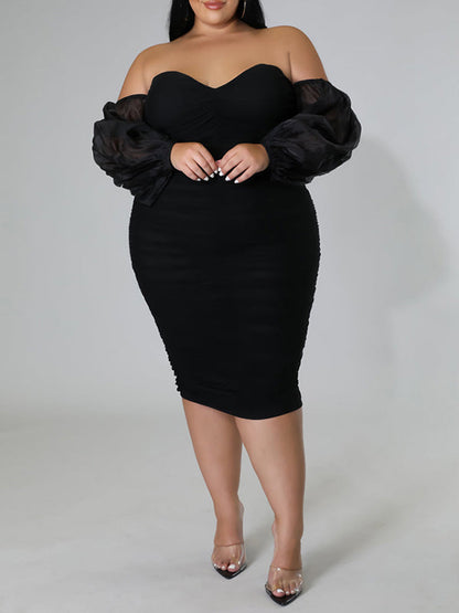 Plus-Size Sheer-Combo Off-Shoulder Dress