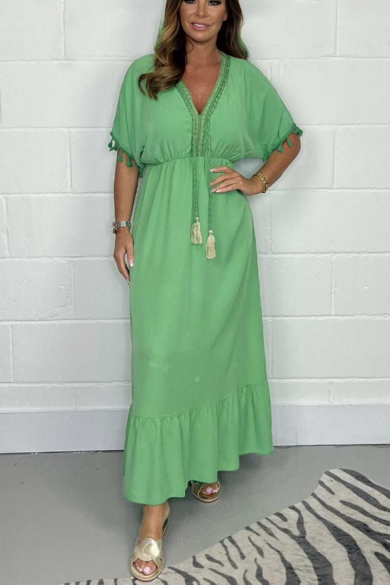 V-neck cotton dress Green