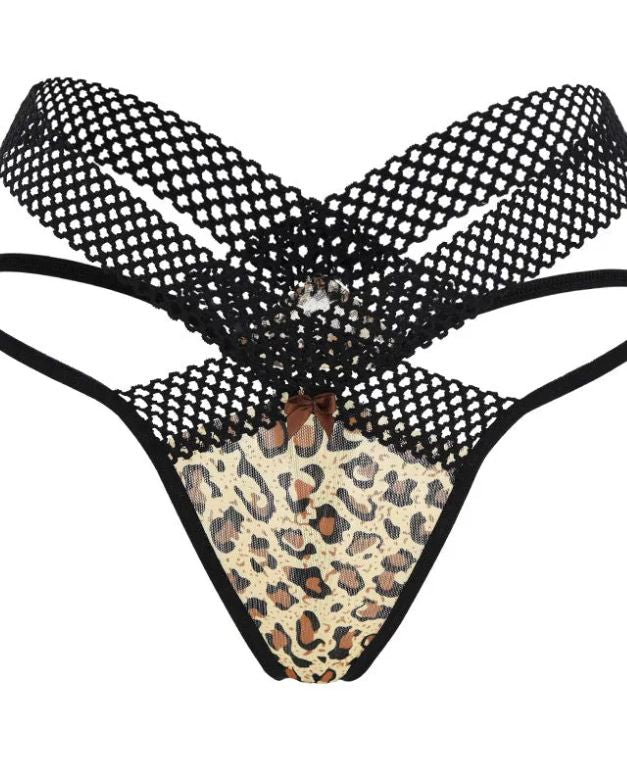 Female Leopard Print Sexy Lace Ultra-thin Thongs Brown One size