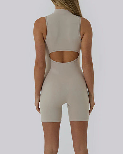 Sleeveless Zippered Seamless Jumpsuit Shorts (Pre-sale)