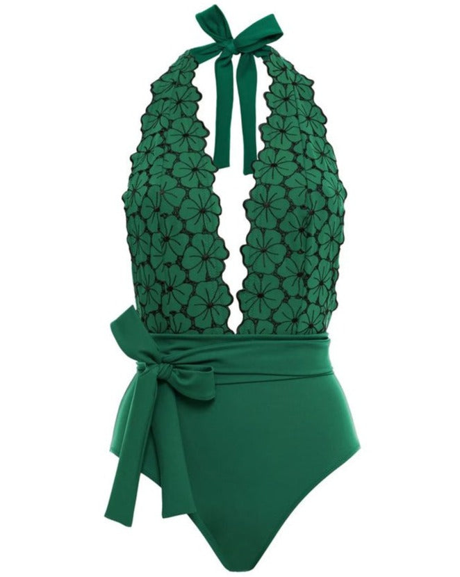 Petal Tie Fashion One Piece Swimsuit Green