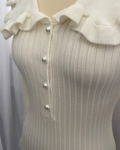 Retro Ruffle Knitted Sweater Dress