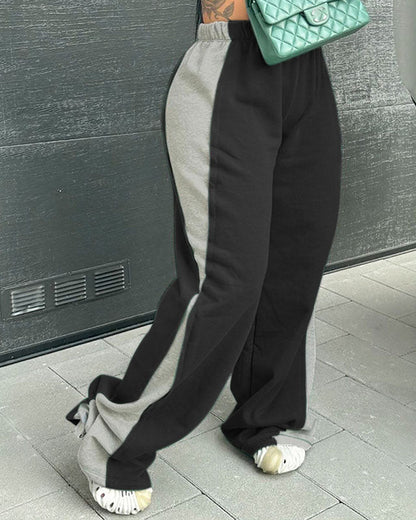 Contrast Color Straight-Leg Casual Track Pants