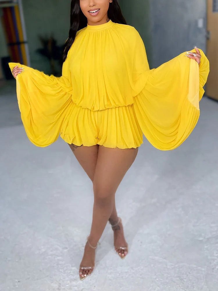 Chiffon Flared Sleeve Crop Top & Skort Set