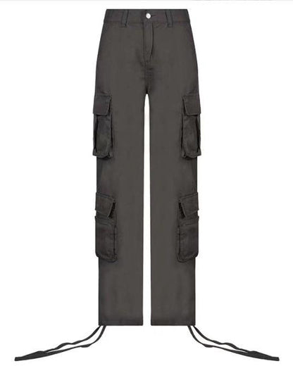 Low-Rise Multi-Pocket Cargo Casual Pants Grey