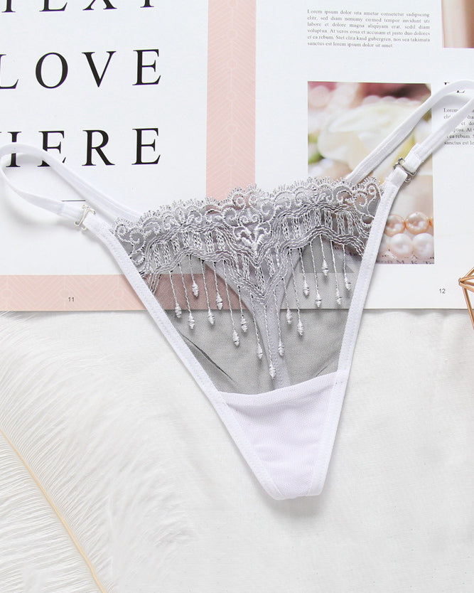 Thin Transparent Embroidered Seamless Women’s Underwear Thong White M