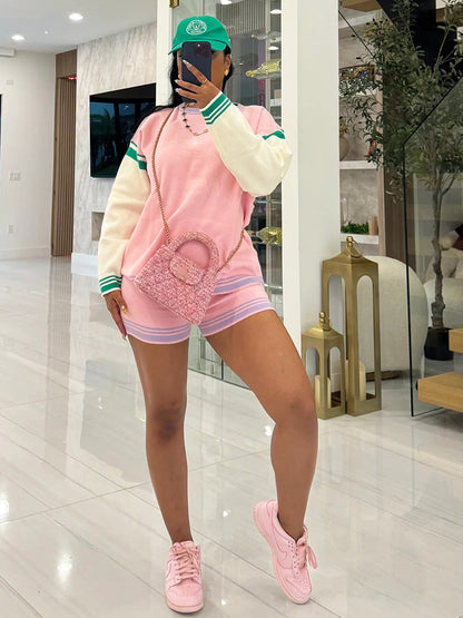 Colorblock Knit Shorts Set