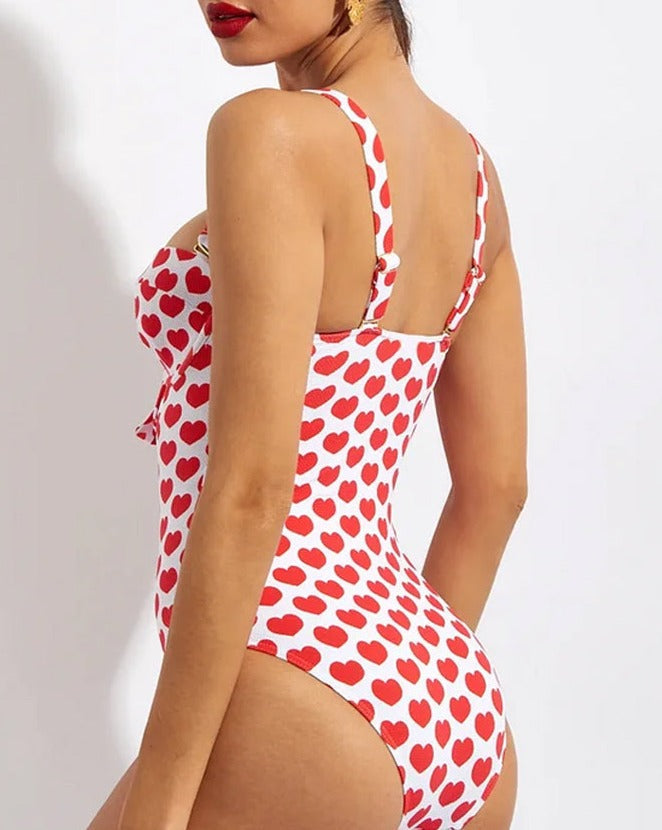 Sling Lace Up Printed One Piece Swimsuit And Beach Skirt