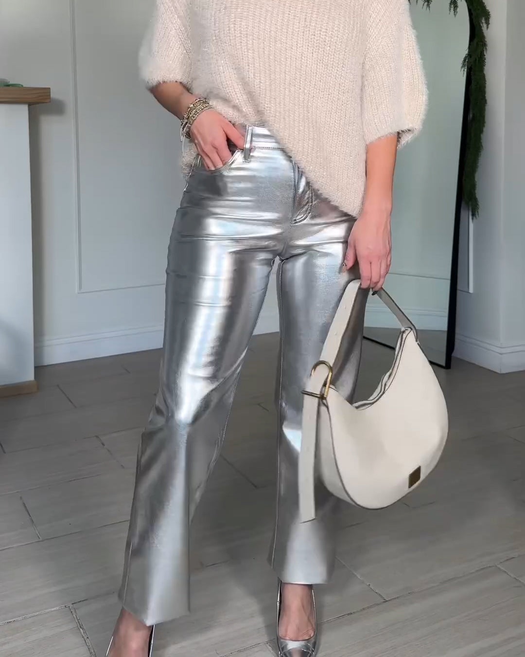 Never Fully Dressed PU Trouser In Metallic Silver Women