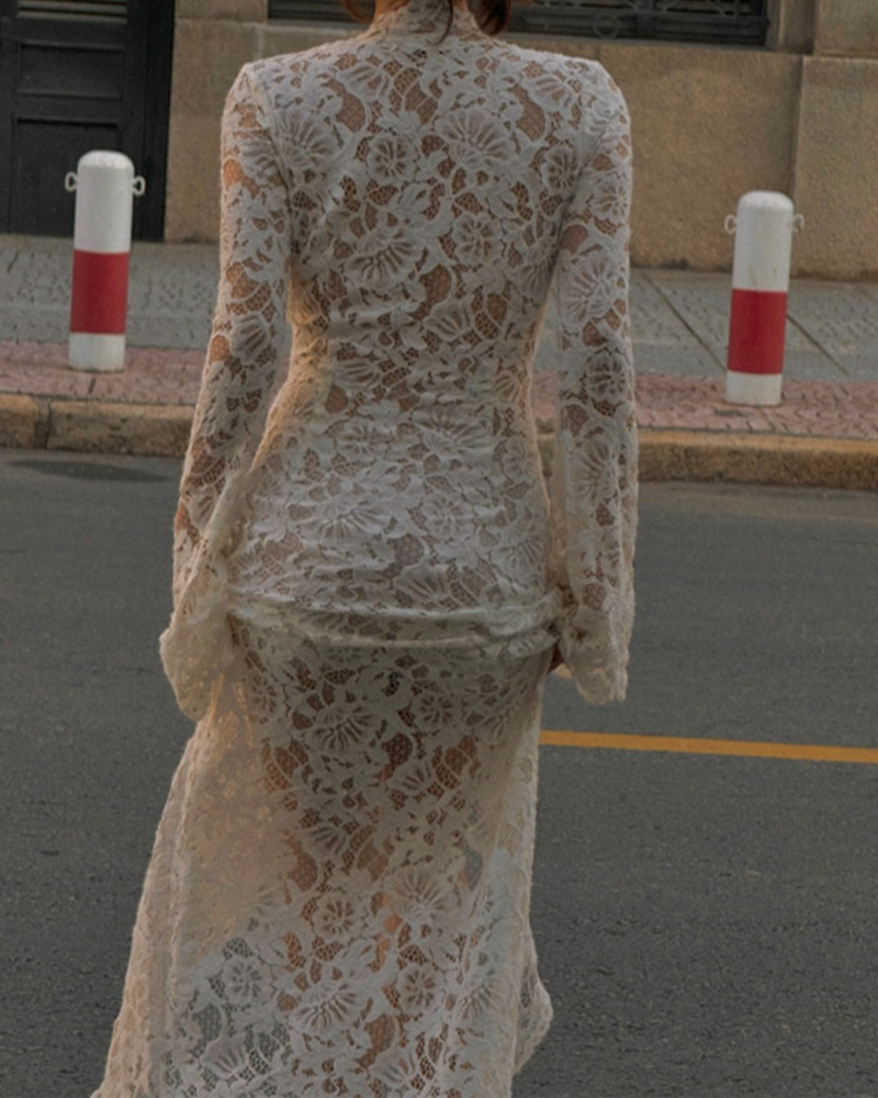 Knit Embroidered Long-Sleeved Dress