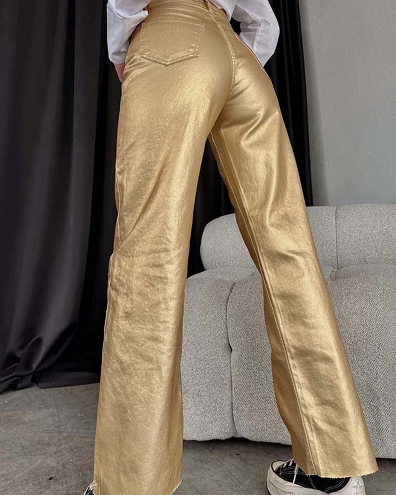 Women Vintage Straight-Leg Gold And Silver Pants