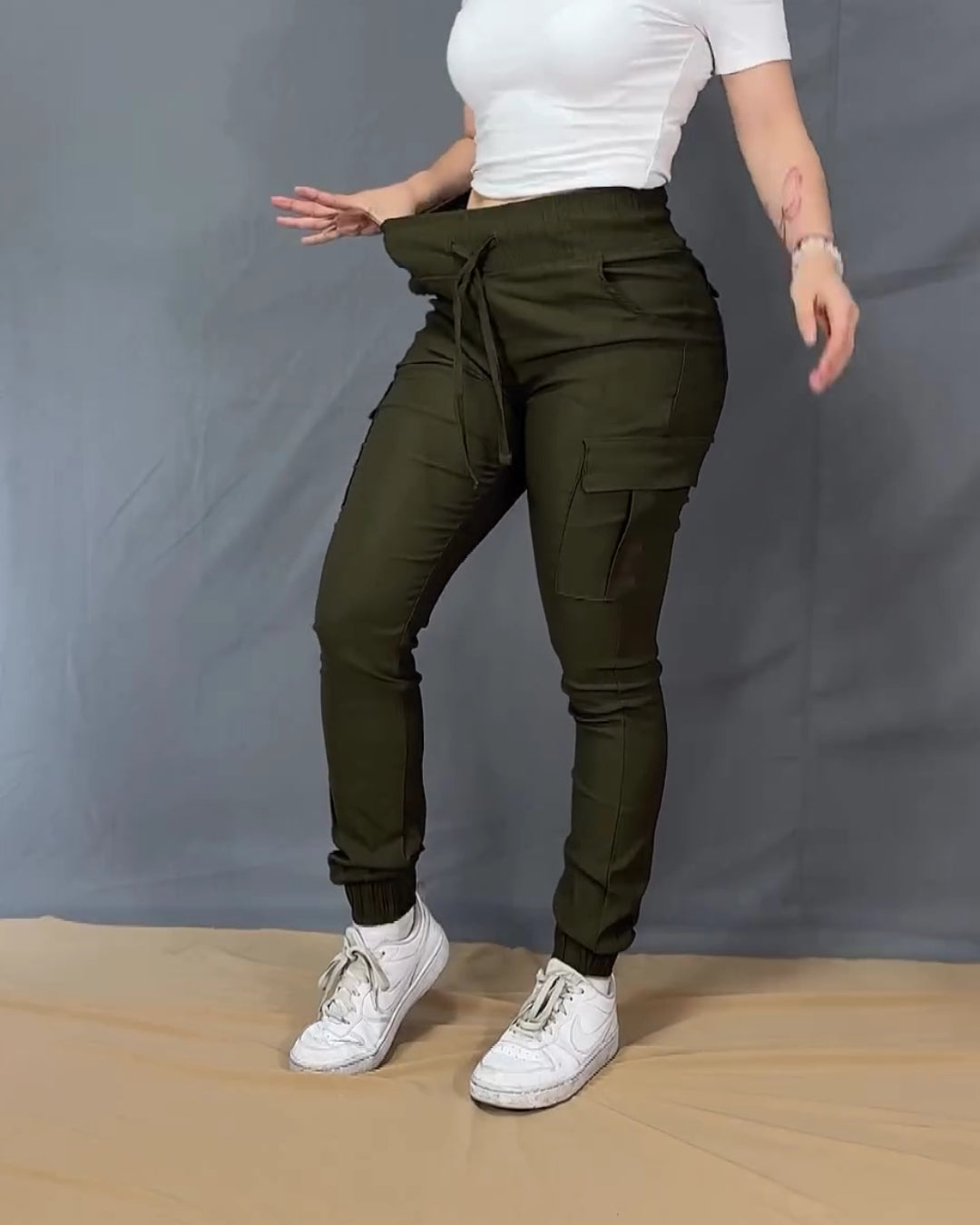 High Waist Skinny Cargo Pants With Pockets (Pre sale)