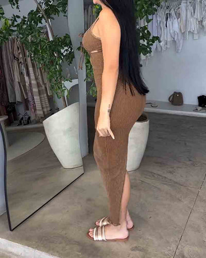 Strappy High Slit Bodycon Dress (Pre-Sale)