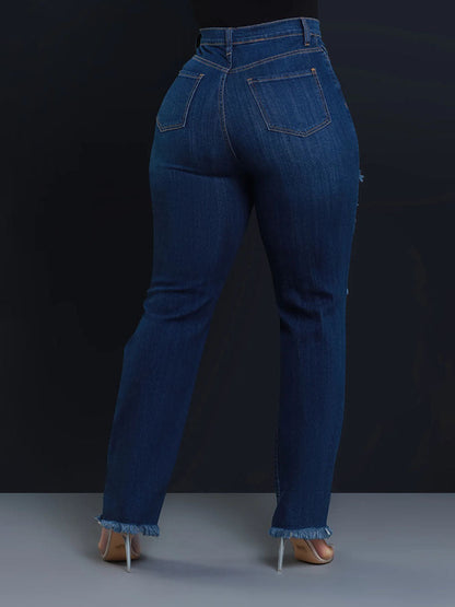 Distressed Asymmetrical Zip Jeans