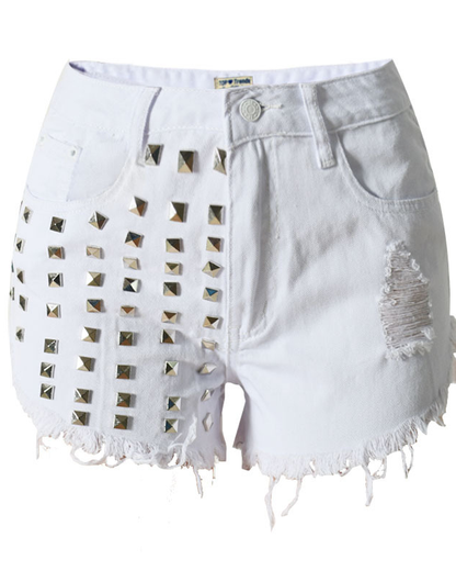 High Waist Ripped Denim Denim Shorts White