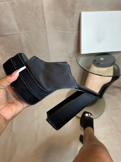 Platform Chunky Heeled Mules