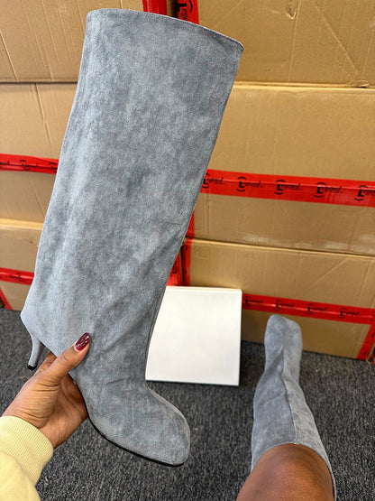 Suede Wide Calf Square Toe Boots