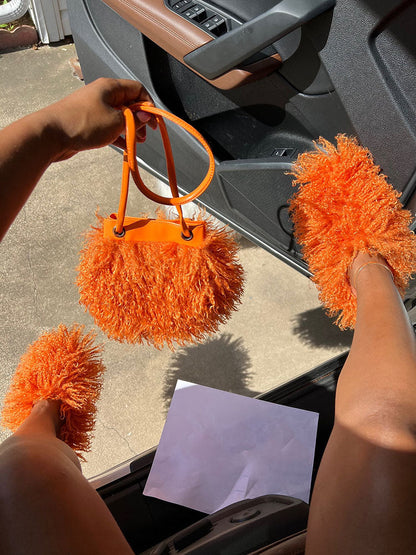 Fluffy Fur Bag & Slides Set