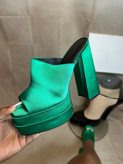 Platform Chunky Heeled Mules