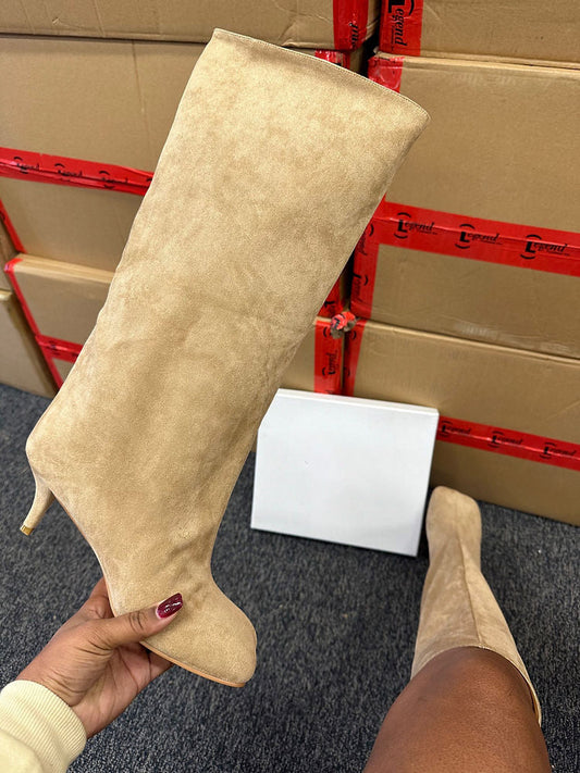 Suede Wide Calf Square Toe Boots