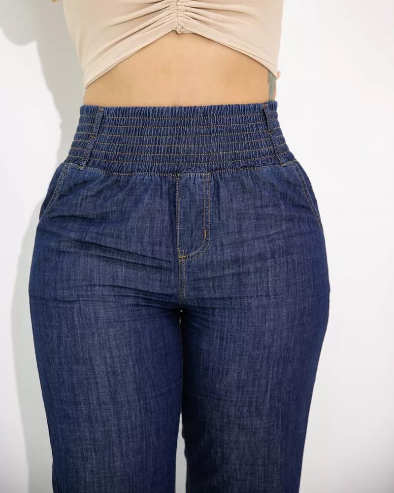 Straight Leg Casual Jeans With Elastic Waistband