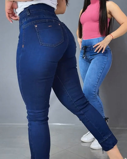 Stretch Elastic Waist Skinny Jeans Blue