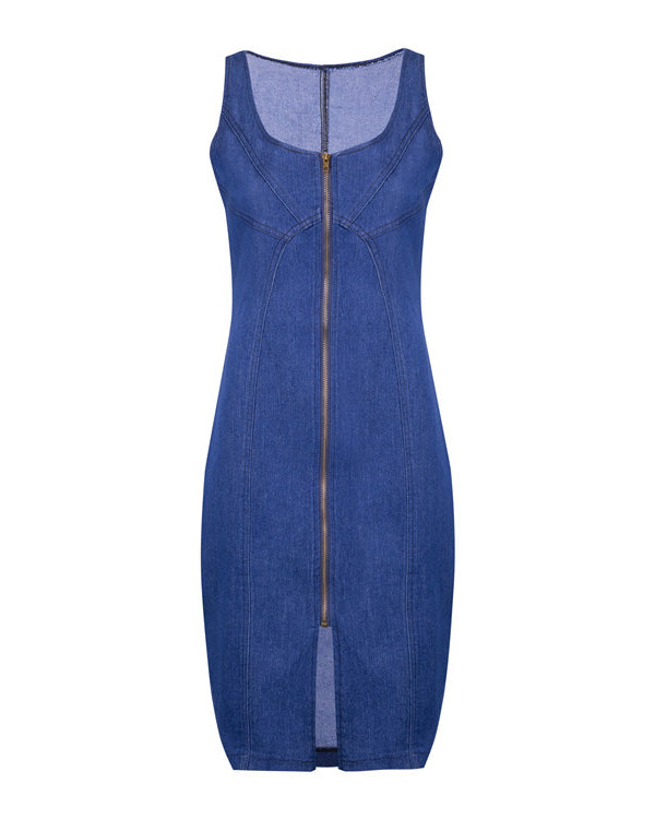 Zippered Sleeveless Denim Slim Fit Dress