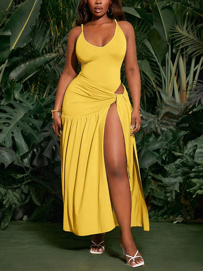 Beach Halter Bodysuit & Wrap Tie Skirt Set