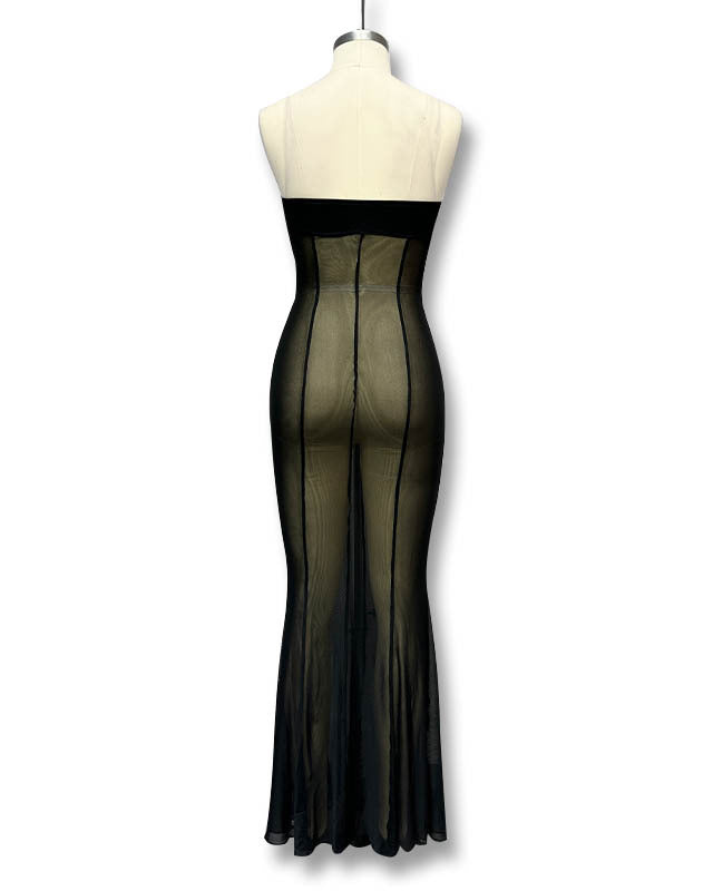 Breast-Wrapped Mesh See-Through Bodycon Dress