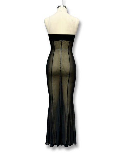 Breast-Wrapped Mesh See-Through Bodycon Dress