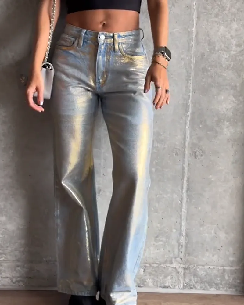 Brush Silver Metal Baggy Jeans