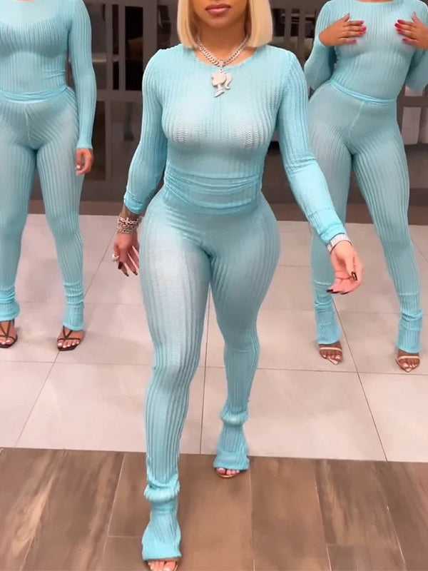 Solid Mesh Pants Set