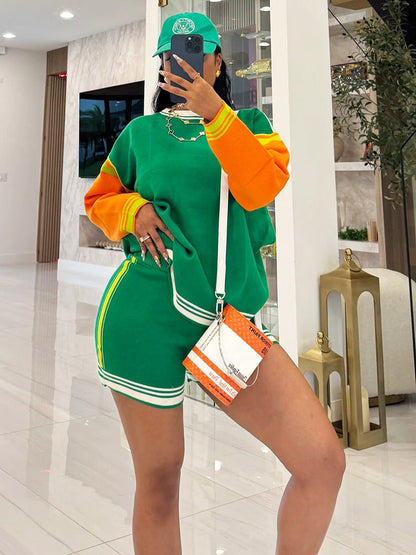 Colorblock Knit Shorts Set